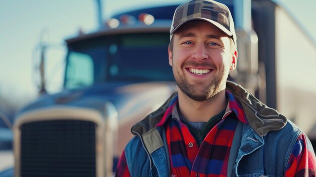 Happy Driver with Blurred Truck