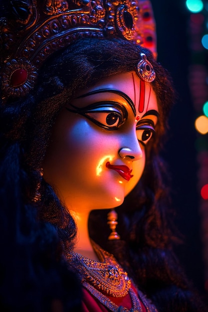 Photo happy durga puja photo illustration with goddess maa durga face dussehra navratri festival