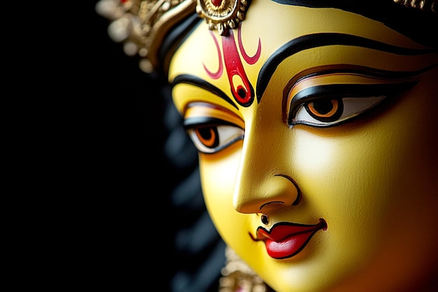 Happy durga puja photo illustration with goddess maa durga face dussehra navratri festival