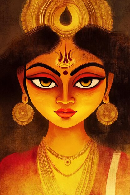 Happy durga puja photo illustration with goddess maa durga face dussehra navratri festival