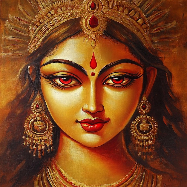 Happy durga puja photo illustration with goddess maa durga face dussehra navratri festival