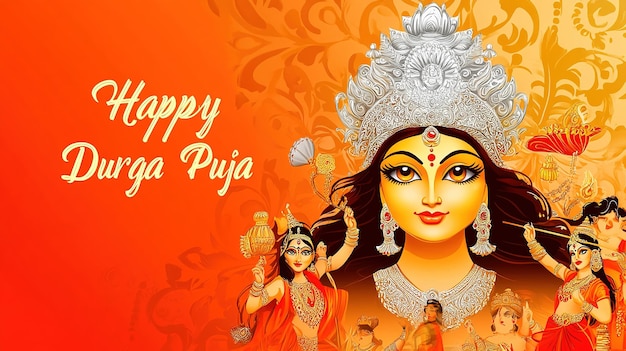 Happy Durga Puja Subh Navratri poster background vector illustration design