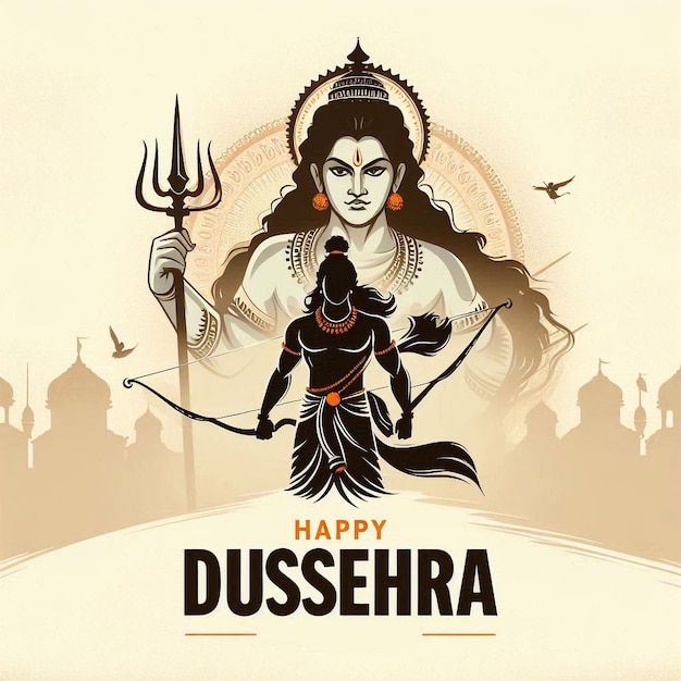 happy dussehra dusshera and vijayadashmi poster art illustration