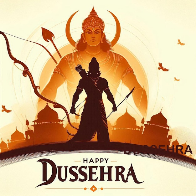 happy dussehra dusshera and vijayadashmi poster art illustration