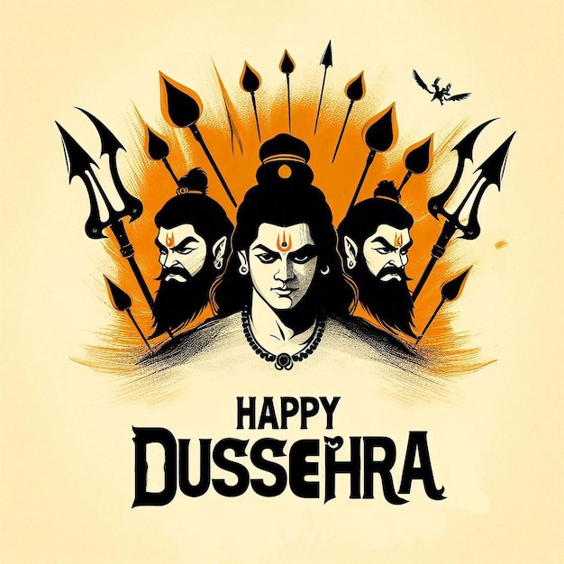 happy dussehra dusshera and vijayadashmi poster art illustration