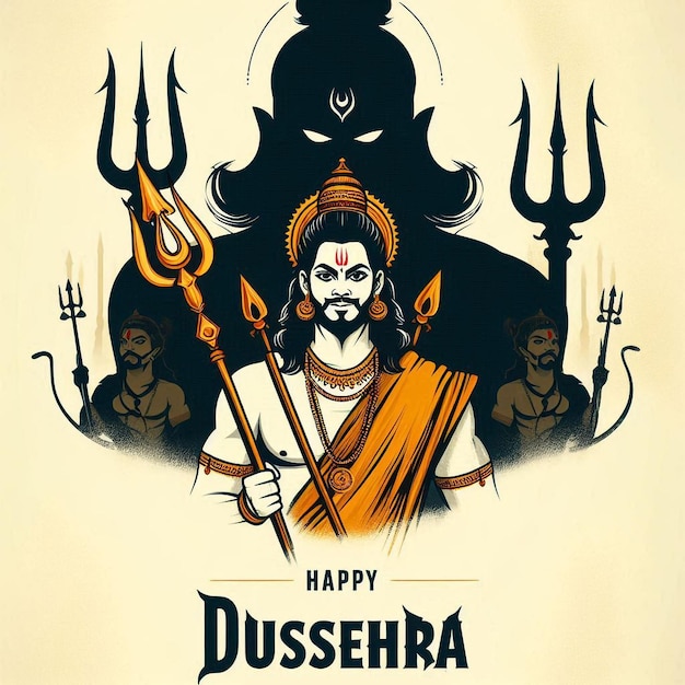 happy dussehra dusshera and vijayadashmi poster art illustration