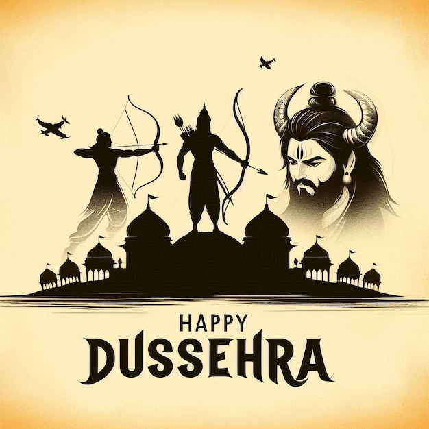 happy dussehra dusshera and vijayadashmi poster art illustration