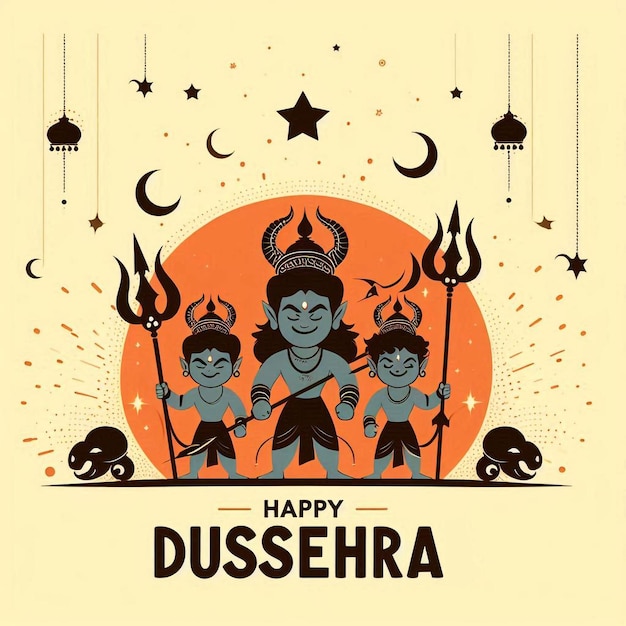 happy dussehra dusshera and vijayadashmi poster art illustration