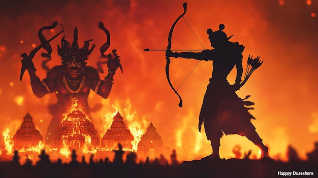 Photo happy dussehra illustration war of lord rama and ravana vijayadashami navratri and durga puja fes