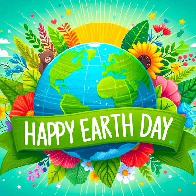 Happy Earth Day Festivities Conservation Efforts Floral Biodiversity Global Unity