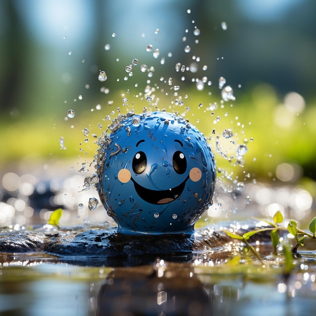 a happy earth with happy face on blue background png