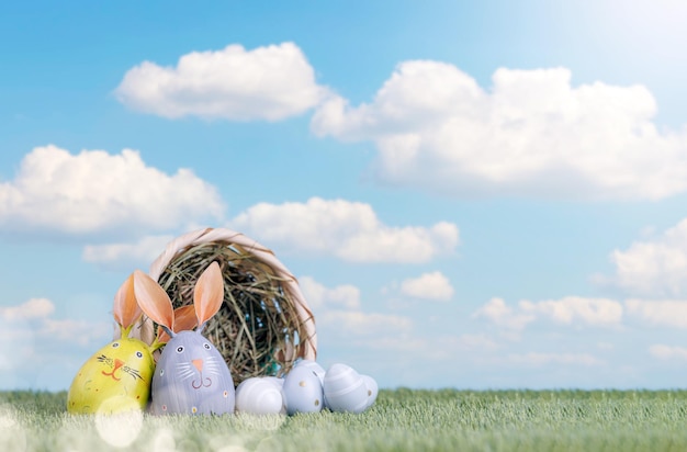 Happy easter background with eggs and bunny