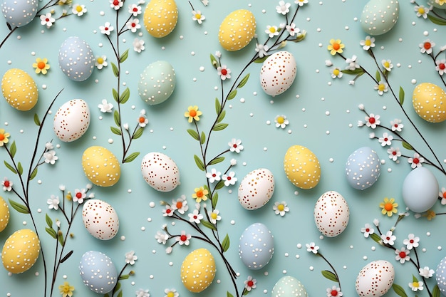 Happy easter background with pastelcolored decor details