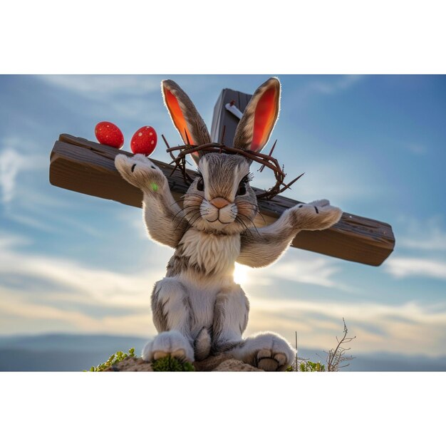 Photo happy easter bad bunny shaggy dirty fur red