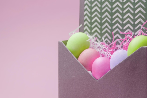 Happy Easter card with easter eggs in cream colors Minimal easter concept with copy space for web banner