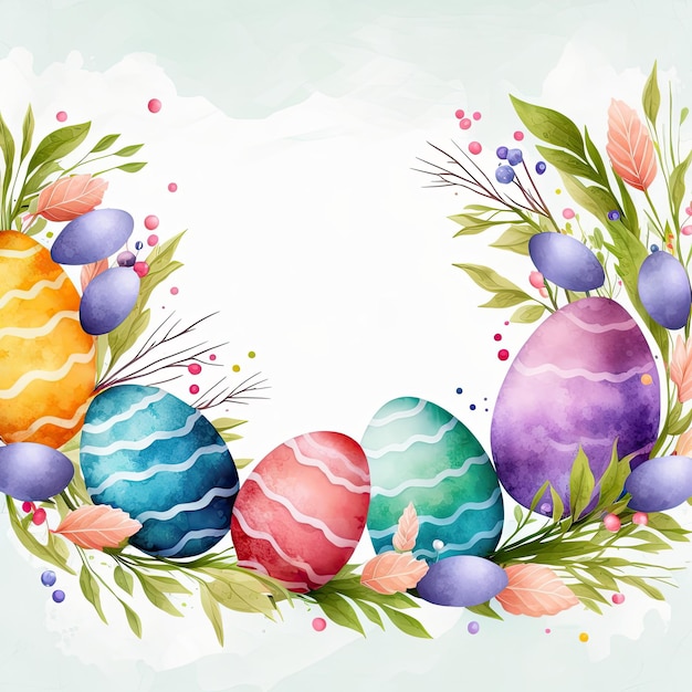 Happy easter colorful eggs festival celebration watercolor background Generative AI