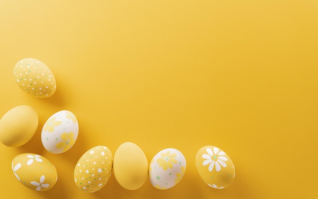 Happy easter Colourful Easter eggs on yellow background Decoration concept for greetings and presents on Easter Day celebrate time