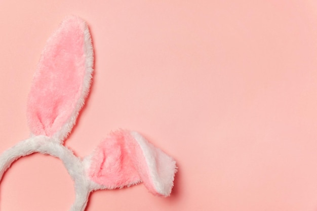 Happy easter concept preparation for holiday decorative bunny ears furry fluffy costume toy isolated