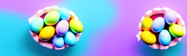 Happy Easter concept Preparing for the holidays Colorful Easter eggs Background with easter eggs banner on pastel