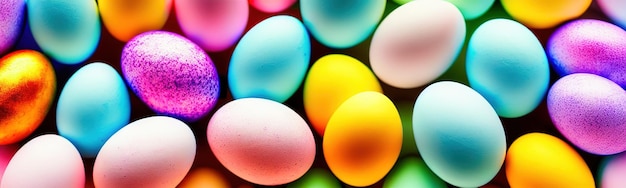 Happy Easter concept Preparing for the holidays Colorful Easter eggs Background with easter eggs banner on pastel