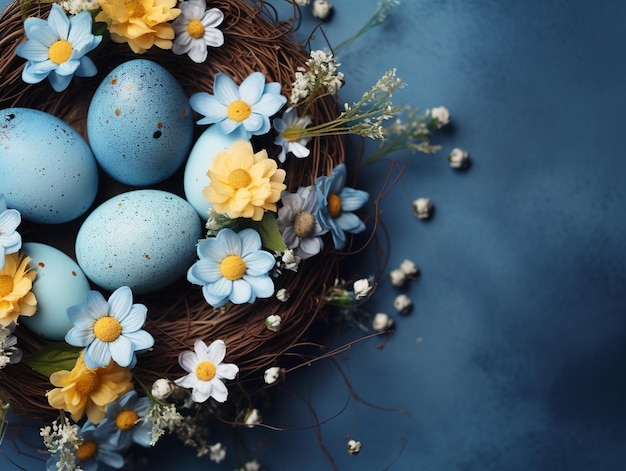 A happy easter concept with easter eggs and flower