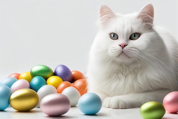 Happy easter day background with white cat Ai generated