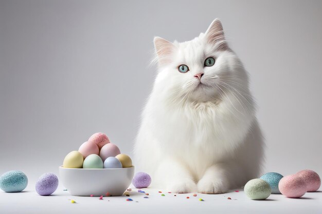 Happy easter day background with white cat Ai generated