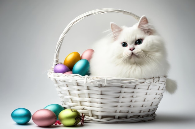 Happy easter day background with white cat Ai generated