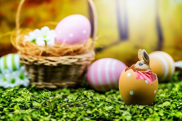 Happy Easter day, bunny and egg, Christians worldwide celebrate