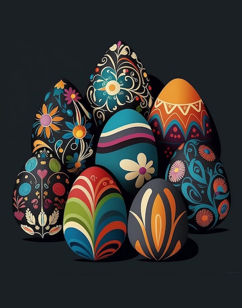 Happy Easter day colorful eggs colorful easter nest with easter eggs