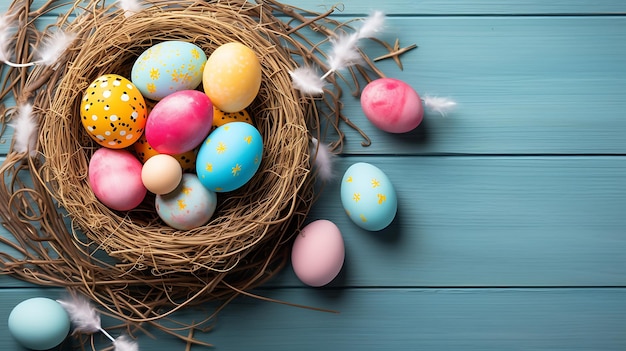 Happy Easter Day Eggs On Wooden Background