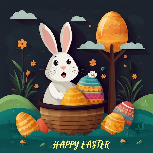 Happy Easter day flat design wallpaper Illustration