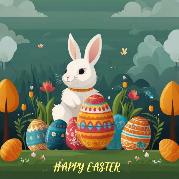 Happy Easter day flat design wallpaper Illustration