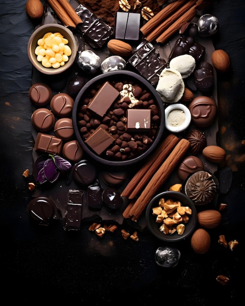 Photo happy easter delicious chocolates background