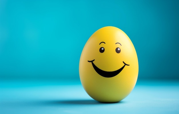 Happy easter egg with smiley face on blue background 3d illustration