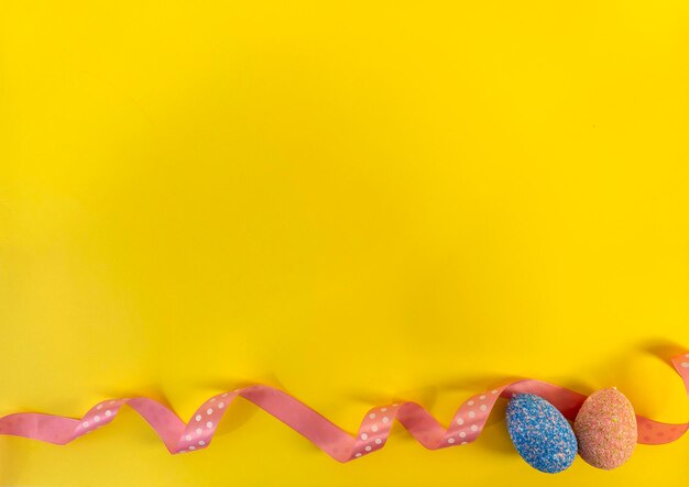 Happy easter Flat Lay Internet banner with Copy Space on Easter