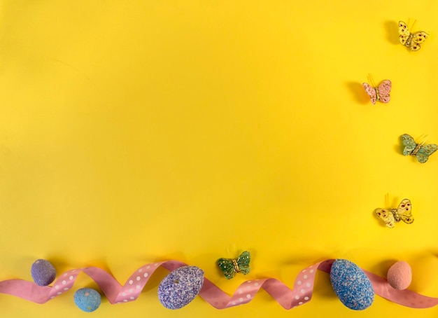 Happy easter Flat Lay Internet banner with Copy Space on Easter