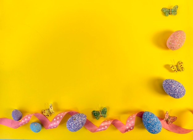 Happy easter Flat Lay Internet banner with Copy Space on Easter