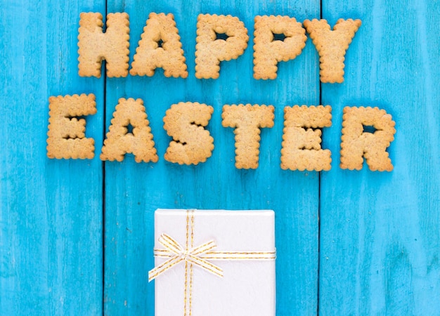 Happy Easter Greeting Flat Lay Background Home made Cookies Lettering