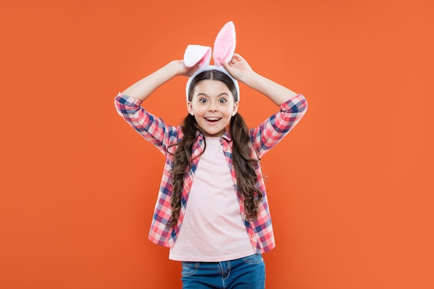 Happy easter holiday child in hare ears teenager girl wear rabbit costume easter bunny hunt