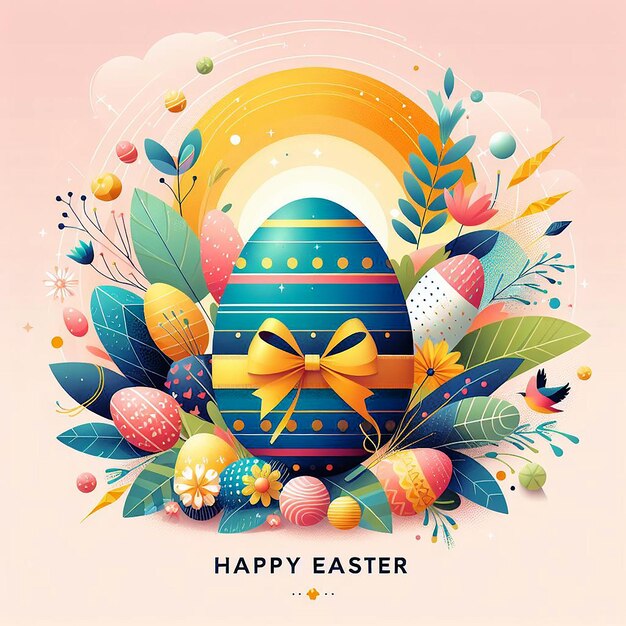 Happy easter holiday lettering banner trendy design Easter day with bunny floaral eggs vector style