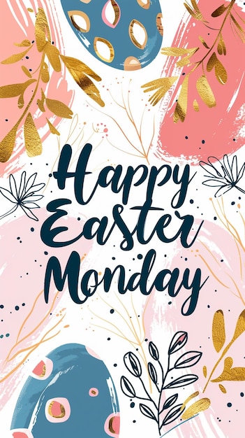 happy easter monday monday monday on a pink background with colorful flowers