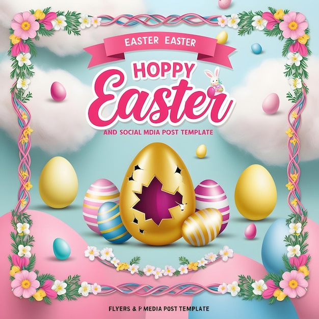 Photo happy easter party flyer and social media post template