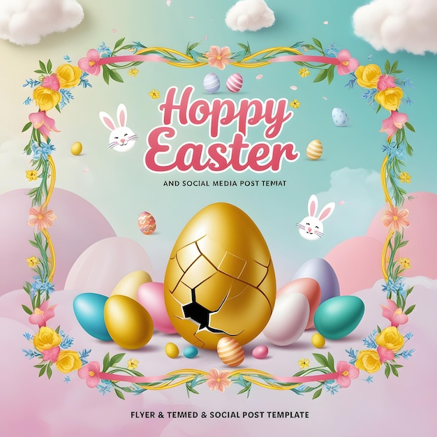 Photo happy easter party flyer and social media post template