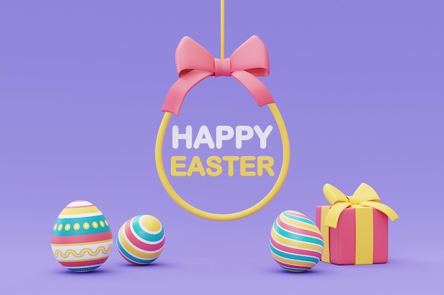 Happy Easter with colorful easter eggsInternational Spring Celebrationminimal style3d rendering