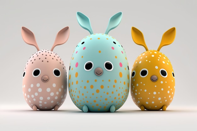 Happy Easter with many colorful cute easter eggs Generative AI