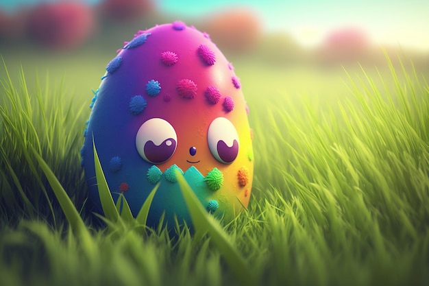 Happy Easter with many colorful cute easter eggs Generative AI