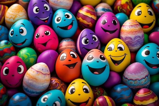 happy easter with many colorful cute easter eggs