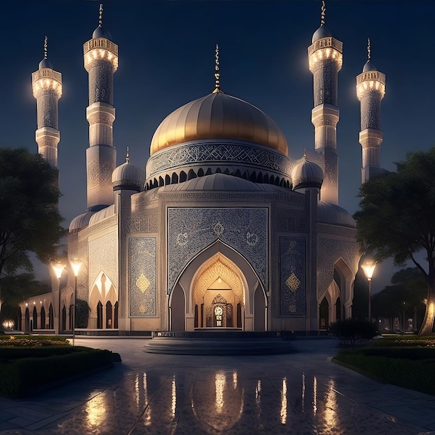 Happy eid al adha mubarak beautiful mosque backgroud