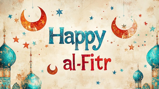 Photo happy eid alfitr large joyous text in the center